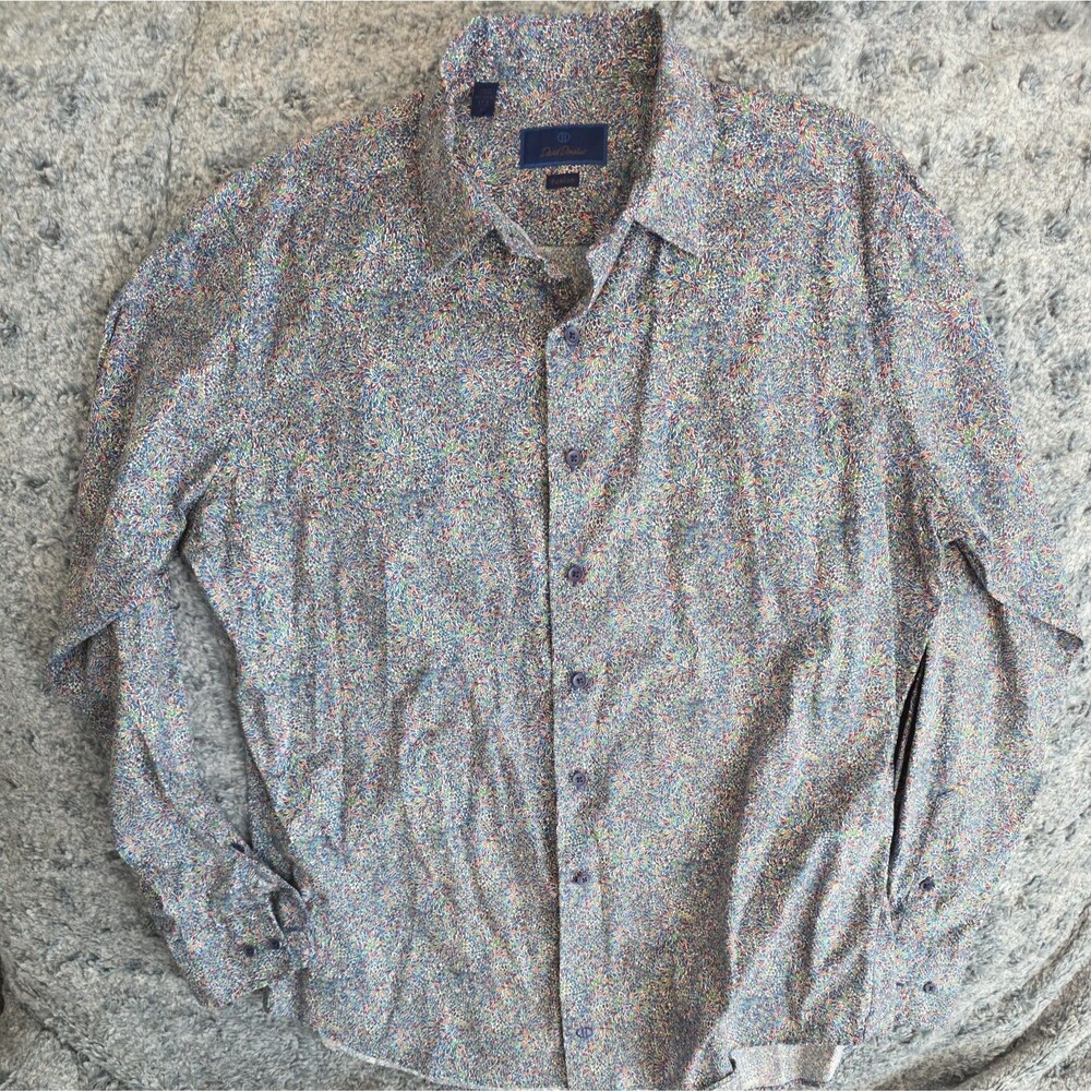 David Donahue Men’s Dress Shirt Size 17.5 Xtra Large Abstract Fusion EUC